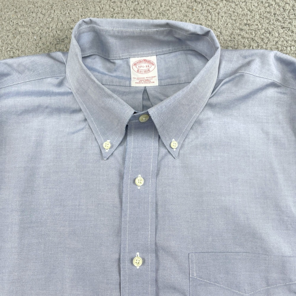 Brooks Brothers Shirt Mens 17.5 33 Blue Traditional Fit Non-Iron Oxford Shirt